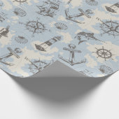 Nostalgisch nautisch blauw patroon cadeaupapier (Hoek)