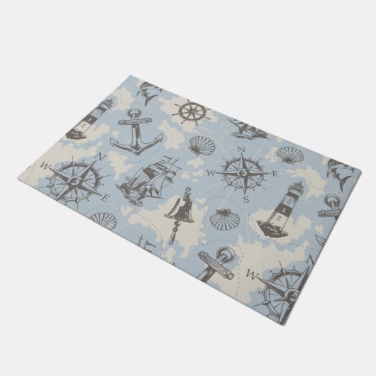 Nostalgisch nautisch blauw patroon deurmat (Schuin)