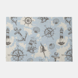Nostalgisch nautisch blauw patroon deurmat
