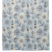 Nostalgisch nautisch blauw patroon douchegordijn (Voorkant)