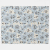 Nostalgisch nautisch blauw patroon fleece deken (Voorkant (Horizontaal))