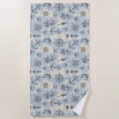 Nostalgisch nautisch blauw patroon strandlaken (Voorkant)