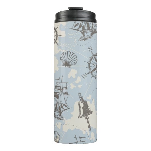 Nostalgisch nautisch blauw patroon thermosbeker (Voorkant)