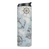 Nostalgisch nautisch blauw patroon thermosbeker (Gedraaid links)