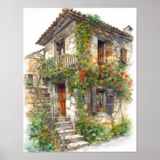 Nostalgisch Old Stone Building in European Village Poster