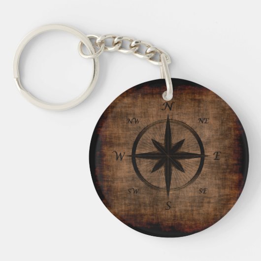 Nostalgisch oud Compass Roos-ontwerp Sleutelhanger (Voorkant)