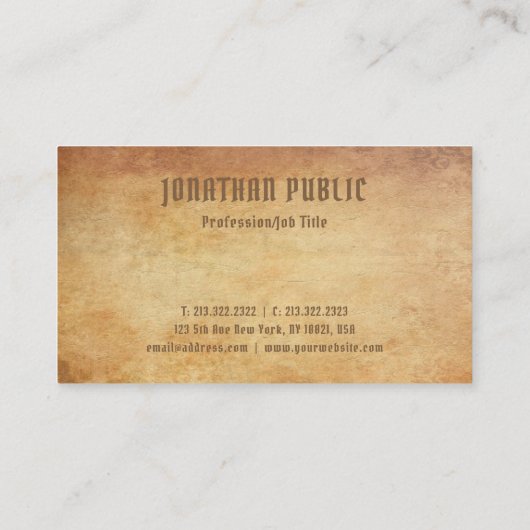 Nostalgisch oud papier look premium dik luxe visitekaartje (Achterkant)
