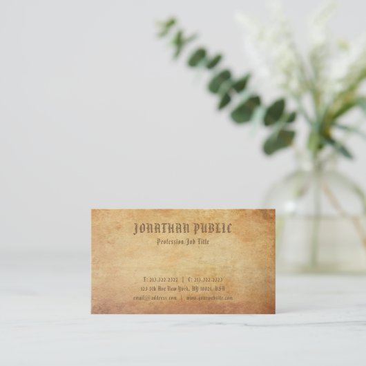 Nostalgisch oud papier look premium dikke luxe visitekaartje (Staand voorkant)
