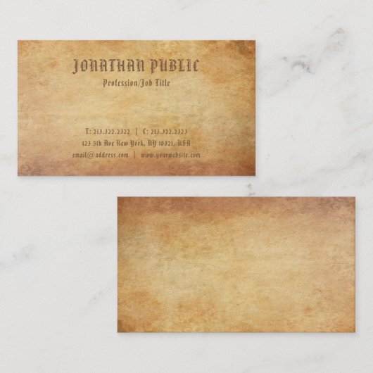 Nostalgisch oud papier look premium dikke luxe visitekaartje (Voorkant / Achterkant)