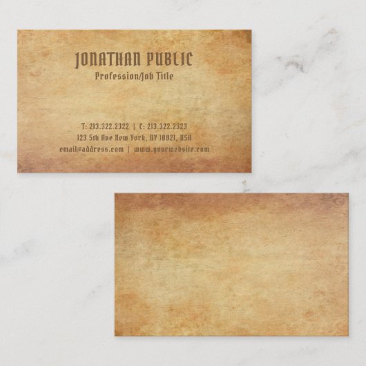 Nostalgisch oud papier look premium dikke luxe visitekaartje (Voorkant / Achterkant)