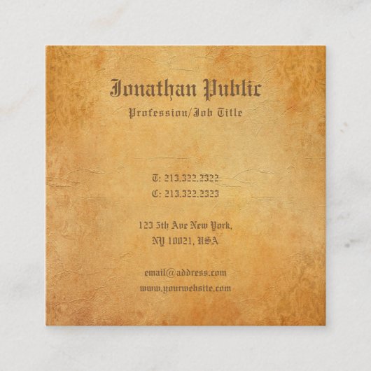 Nostalgisch oud papier look professioneel creatief vierkante visitekaartje (Voorkant)