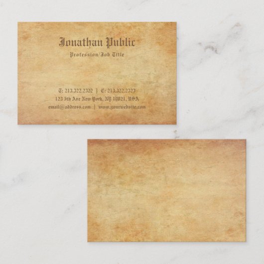 Nostalgisch oud papier look professionele luxe pla visitekaartje (Voorkant / Achterkant)