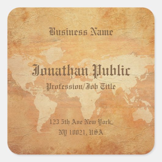 Nostalgisch oud papier look Wereldkaart Elegant Vierkante Sticker (Voorkant)