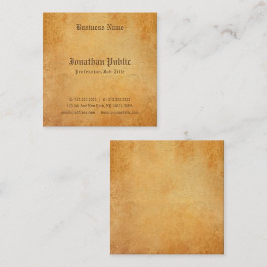 Nostalgisch oud papier ziet er professioneel elega vierkante visitekaartje (Voorkant / Achterkant)