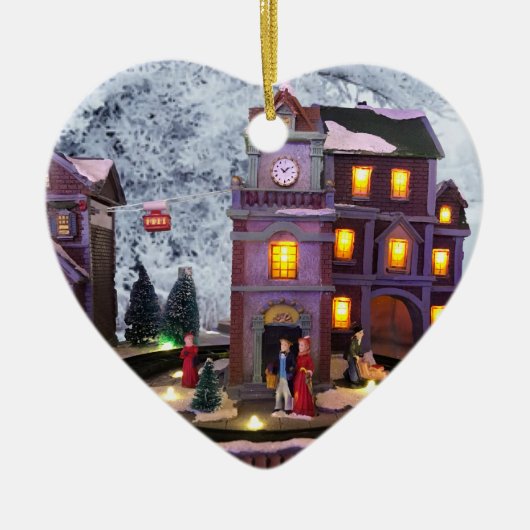 Nostalgisch ouderwets dorp keramisch ornament (Voorkant)