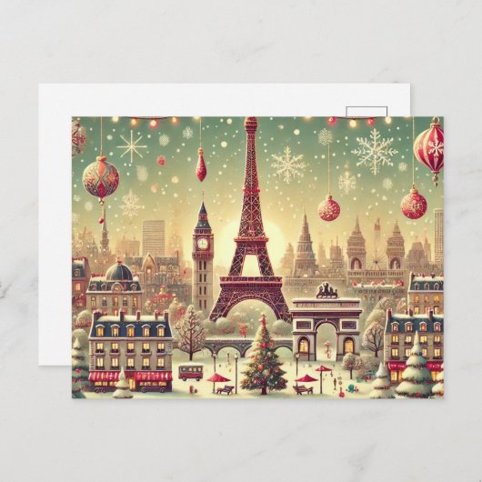 Nostalgisch Parijs met Kerstmis – Kerstmagie Feestdagenkaart (Voorkant / Achterkant)