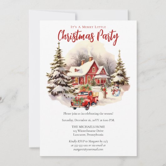 Nostalgisch  rood vrachtwagen kerstfeest kaart (Voorkant)