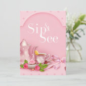 Nostalgisch roze theepartijtje Sip en zie Baby sho Kaart (Staand voorkant)