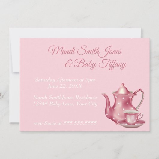 Nostalgisch roze theepartijtje Sip en zie Baby sho Kaart (Achterkant)