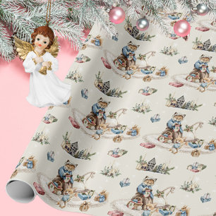 Nostalgisch Rustieke Vintage Kerst Cute Dieren Cadeaupapier