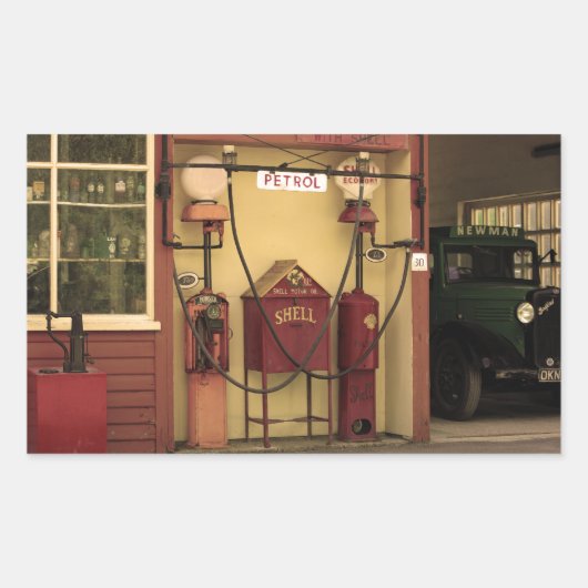 Nostalgisch tankstation rechthoekige sticker (Voorkant)