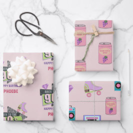 Nostalgisch Terug naar de jaren 90 Retro Verjaarda Inpakpapier Vel