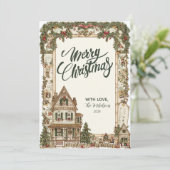 Nostalgisch vakantiehuis feestdagenkaart (Staand voorkant)