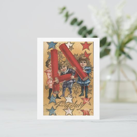 Nostalgisch Vier juli briefkaart Vuurwerk (Staand voorkant)