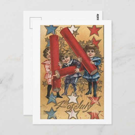 Nostalgisch Vier juli briefkaart Vuurwerk (Voorkant / Achterkant)