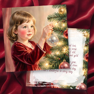 Nostalgisch Vintage Meisje en Kerstboom Feestdagenkaart