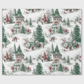 Nostalgisch Vintage Rood Groen Kerstmis Cadeaupapier (Vlak)