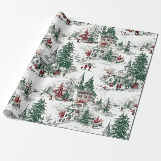 Nostalgisch Vintage Rood Groen Kerstmis Cadeaupapier (Uitgerold)