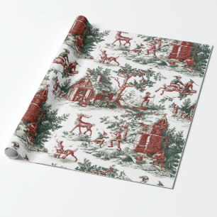 Nostalgisch Vintage Rood Groen Kerstmis Cadeaupapier