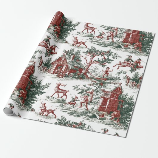Nostalgisch Vintage Rood Groen Kerstmis Cadeaupapier (Uitgerold)