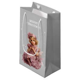 Nostalgisch Vrolijk Kerstfeest in vorst roze Klein Cadeauzakje