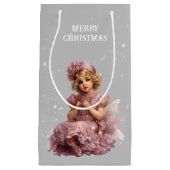 Nostalgisch Vrolijk Kerstfeest in vorst roze Klein Cadeauzakje (Voorkant)