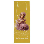 Nostalgisch Vrolijk Kerstfeest in vorst roze Wijn Cadeautas (Achterkant)