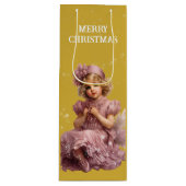 Nostalgisch Vrolijk Kerstfeest in vorst roze Wijn Cadeautas (Voorkant)