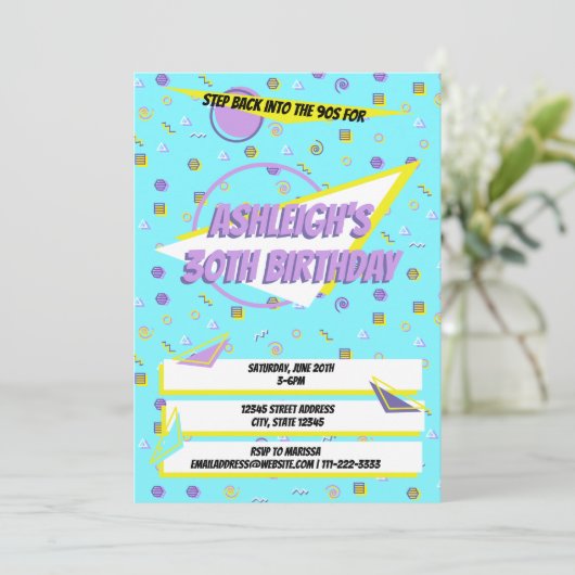 Nostalgische 90s Pattern Throwback Birthday Party Kaart (Staand voorkant)