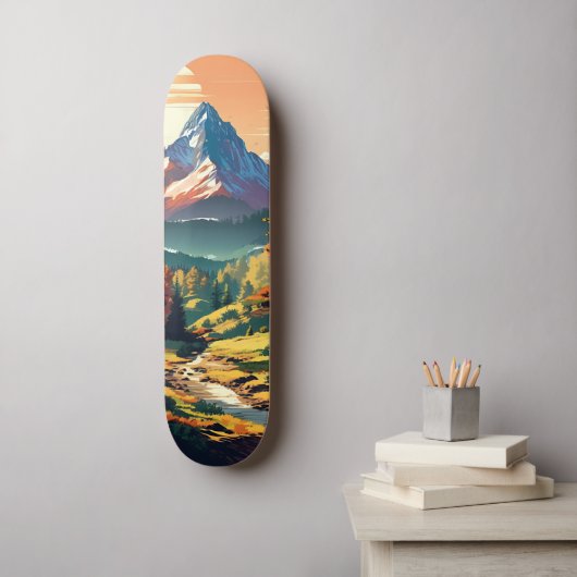 Nostalgische anime-stijl bergscène persoonlijk skateboard (Muurkunst)