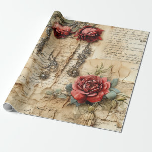Nostalgische Antieke Bloemrijke Liebesbrief Cadeaupapier