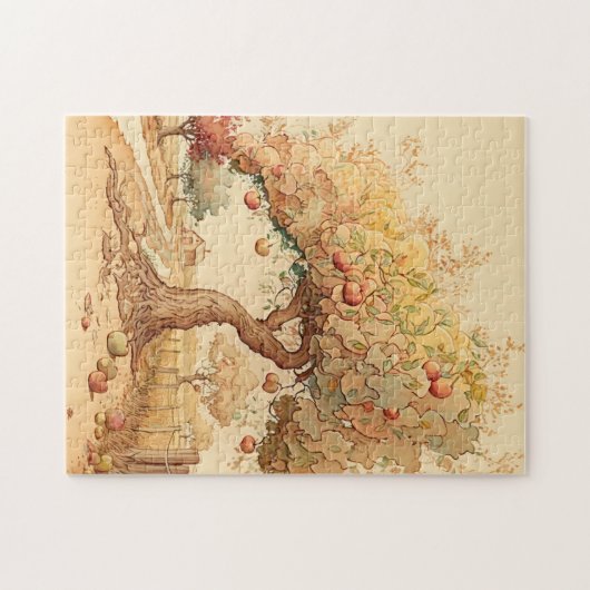 Nostalgische appelboom in het najaar legpuzzel (Horizontaal)