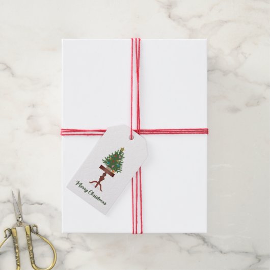 Nostalgische Bijzettafel Kerstboom Cadeaulabel (Met Touw)