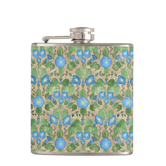 Nostalgische blauw-morning Glory Hip Flask Heupfles (Voorkant)