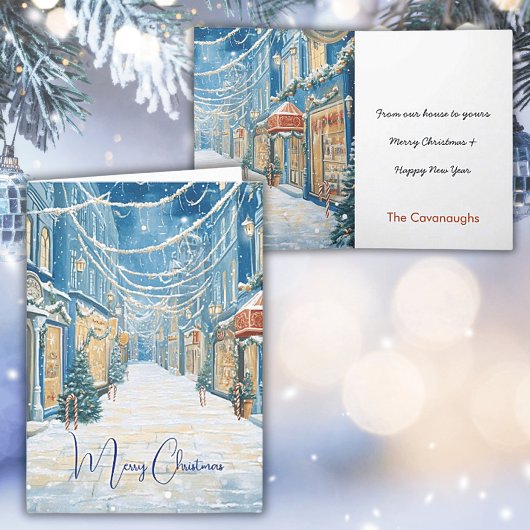 Nostalgische Blauwe Kerstkaart voor op straat Kaart