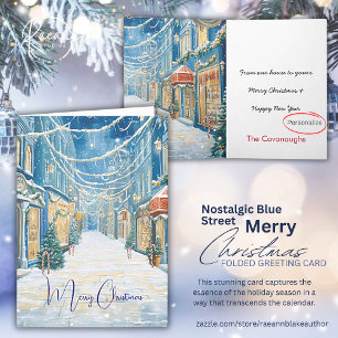 Nostalgische Blauwe Kerstmis Straat Wenskaart Kaart