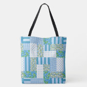 Nostalgische Blauwe Morning Glory Faux Patchwork Tote Bag (Achterkant)