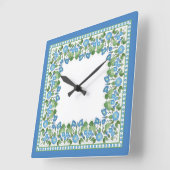 Nostalgische Blauwe Morning Glory Vierkante Wandkl Vierkante Klok (Hoek)