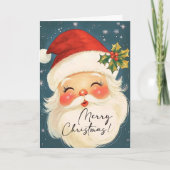 Nostalgische blauwe vrolijke kerstman gepersonalis feestdagen kaart (Voorkant)