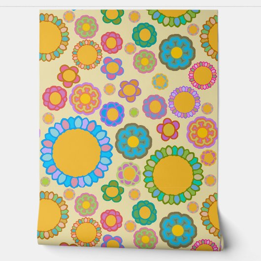 nostalgische bloemcrème behang (Afrollen)